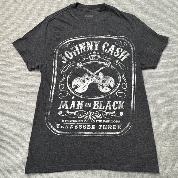 Johnny Cash Man In Black Graphic T-Shirt Short Sleeve Charcoal Gray Adult Small - Picture 3 of 10